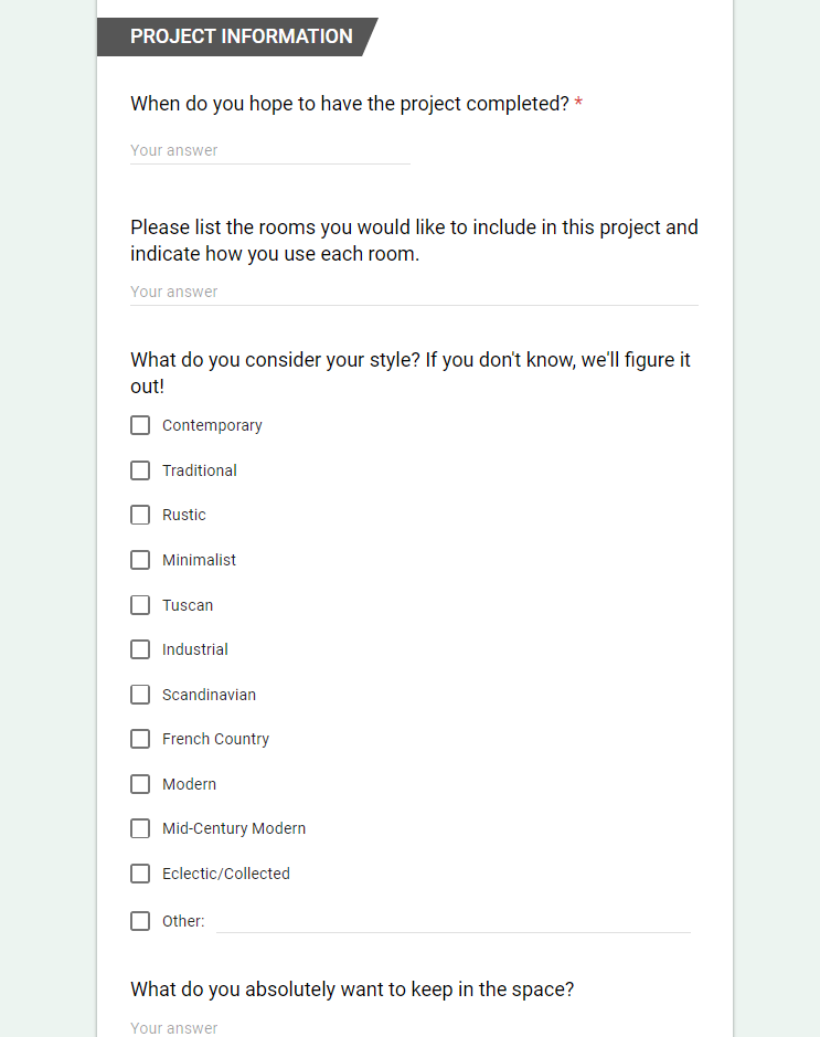 Interior designer questionnaire