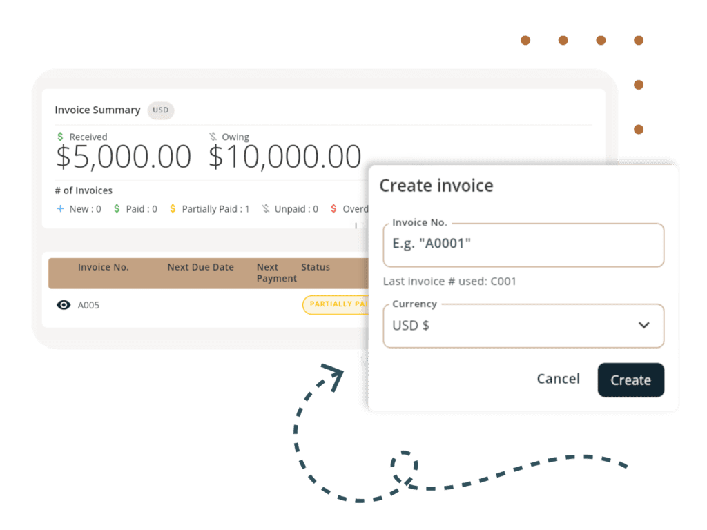 Mockup of creating invoices in Mydoma
