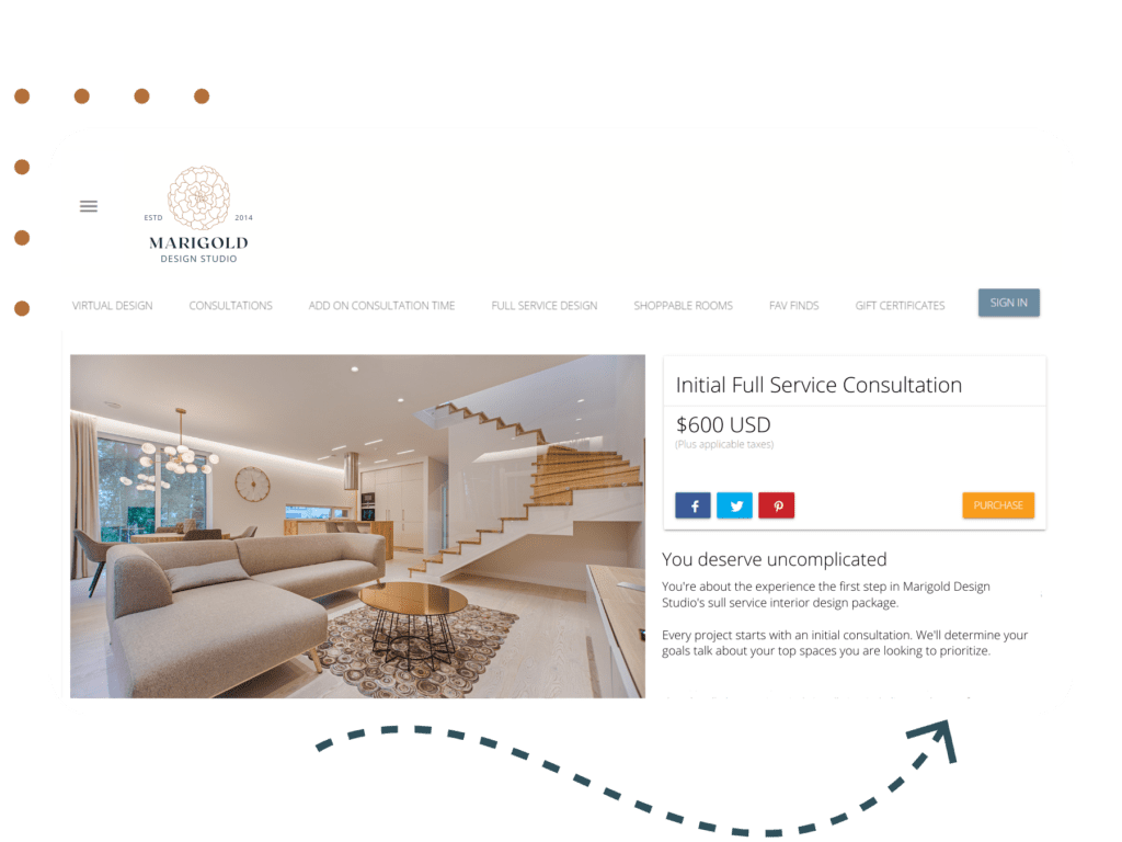 Mockup of lead generation on interior designers website using Mydoma