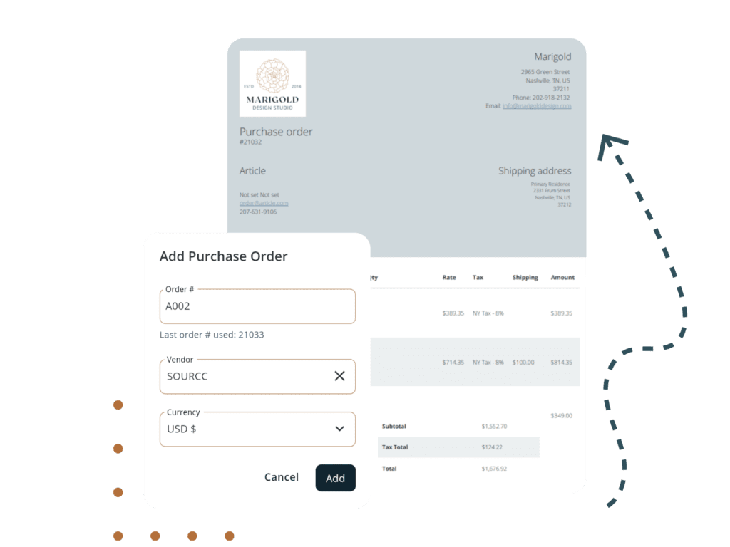 Mockup of purchase orders in Mydoma